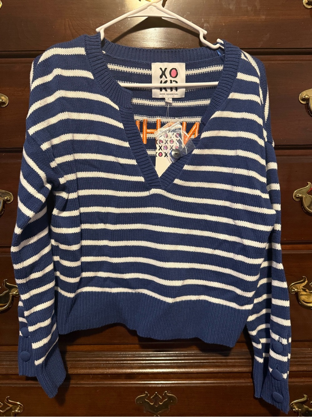NWT Kerri Rosenthal Sunshine is a Frame of Mind Blue and White sweater size S